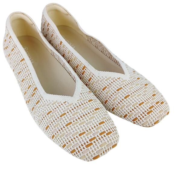 VIVAIA SZ 9 Margot 2.0 Square-Toe Flats Wide Feet Bunions Nature Crochet NWOT - Picture 2 of 9